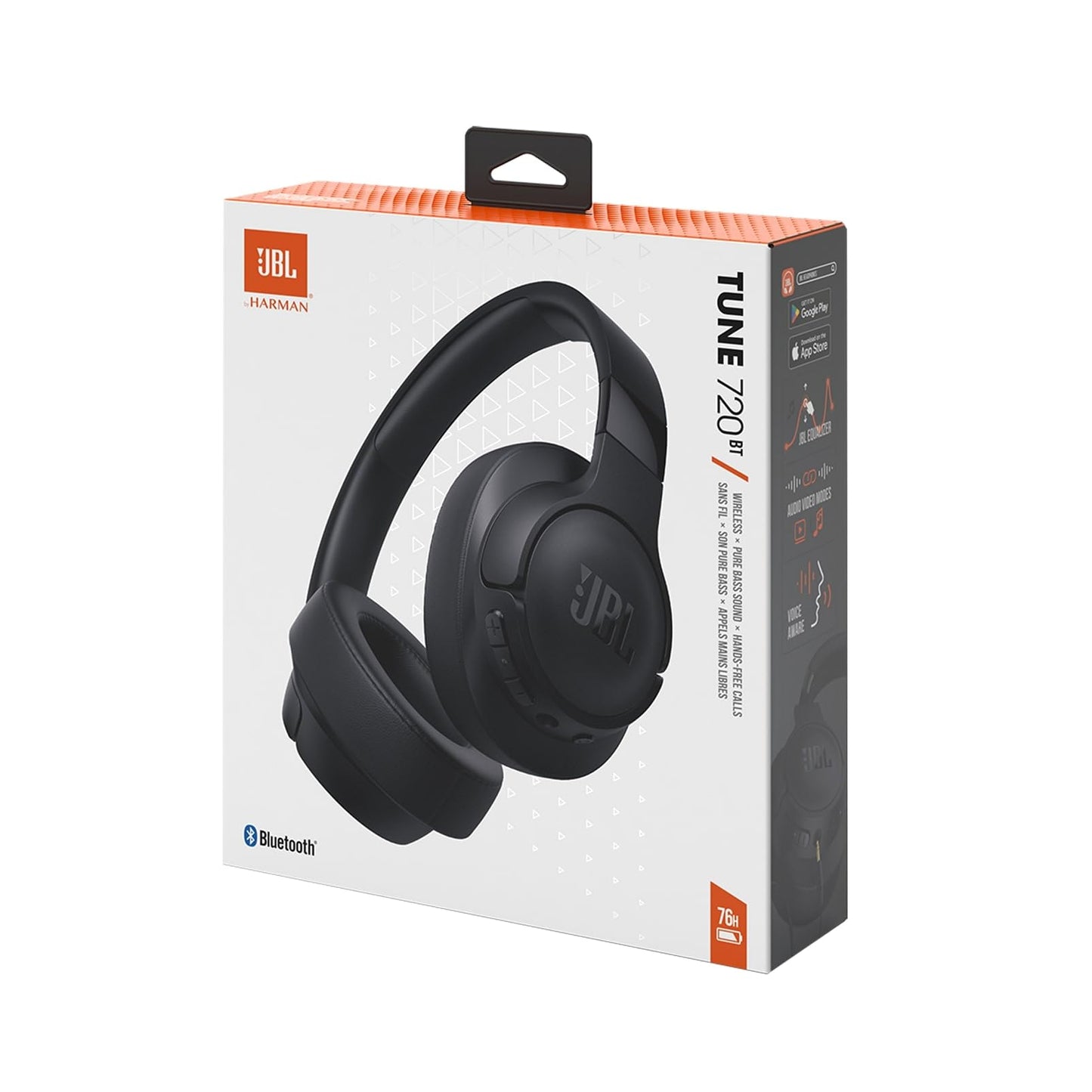 JBL Tune 720 BT Wireless Over-Ear Headphones with JBL Pure Bass Sound, Bluetooth 5.3, Hands-Free Calls, Audio Cable and 76-Hour Battery Life, Black