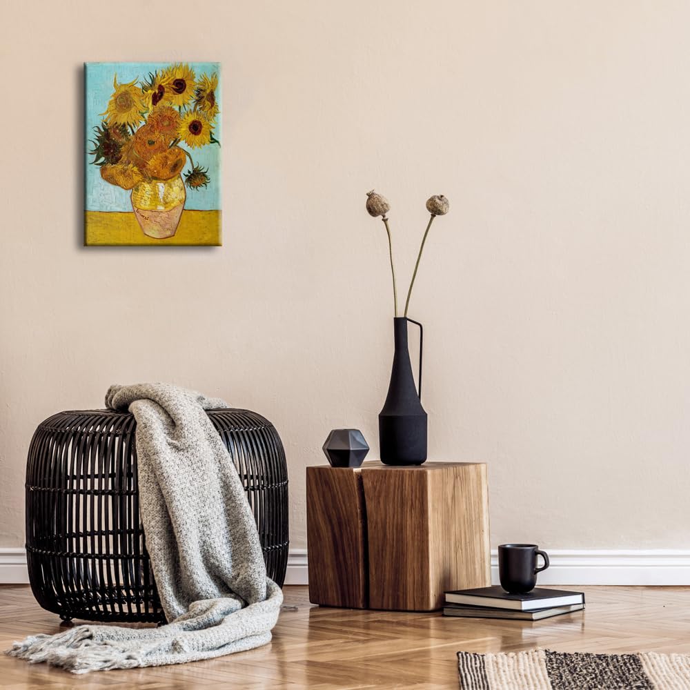 Wieco Art Framed Wall Art Canvas Prints of Sunflower by Vincent Van Gogh Paintings Reproduction Abstract Wall Decorations for Living Room Golden Frame