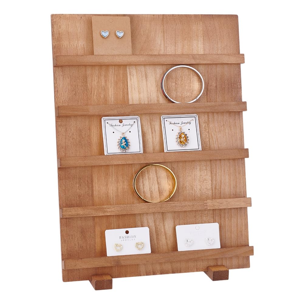 NBEADS 5 Tier Earring Card Display Stands, Wooden Jewelry Display Stand Rack Removable Shelves Rack Earring Display Holder for Displaying Selling Bookmarks Stickers Jewelry Keychains,11.2x5.5x15.2Inch