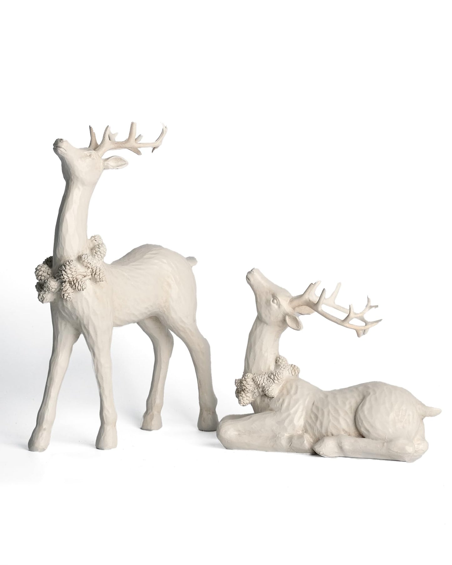 DN DECONATION 2pcs White Christmas Reindeer Statue, Indoor Reindeer Decor, Tabletop Resin Deer Figurine