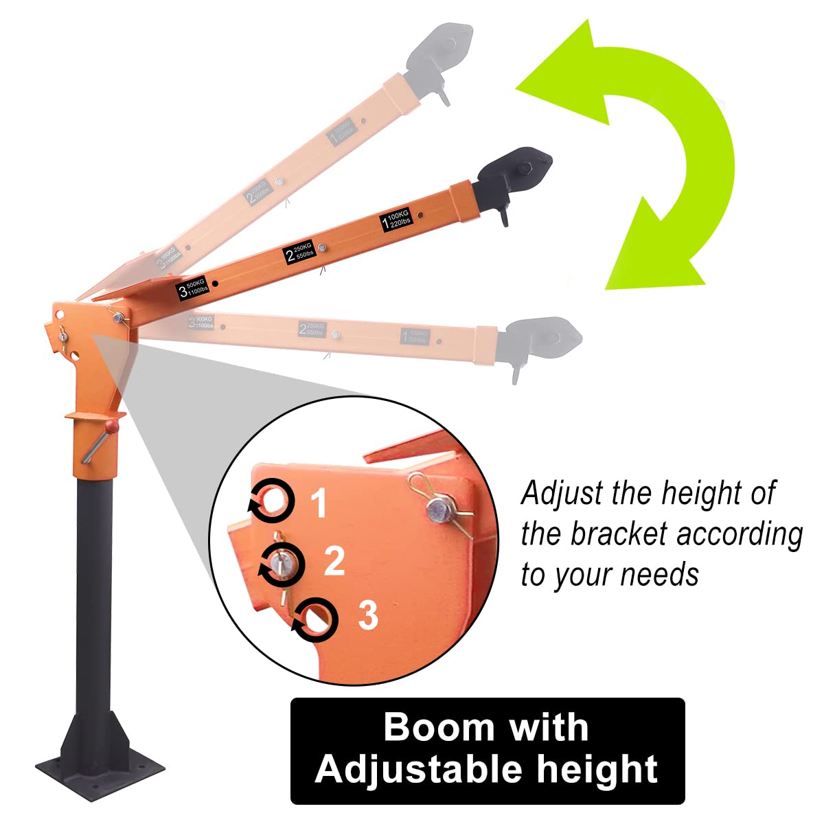 RUGCEL 2200 lb Folding Truck-Mounted Jib Crane, 360° Swivel, Painted Steel, with 5000 lb 12V Electric Winch