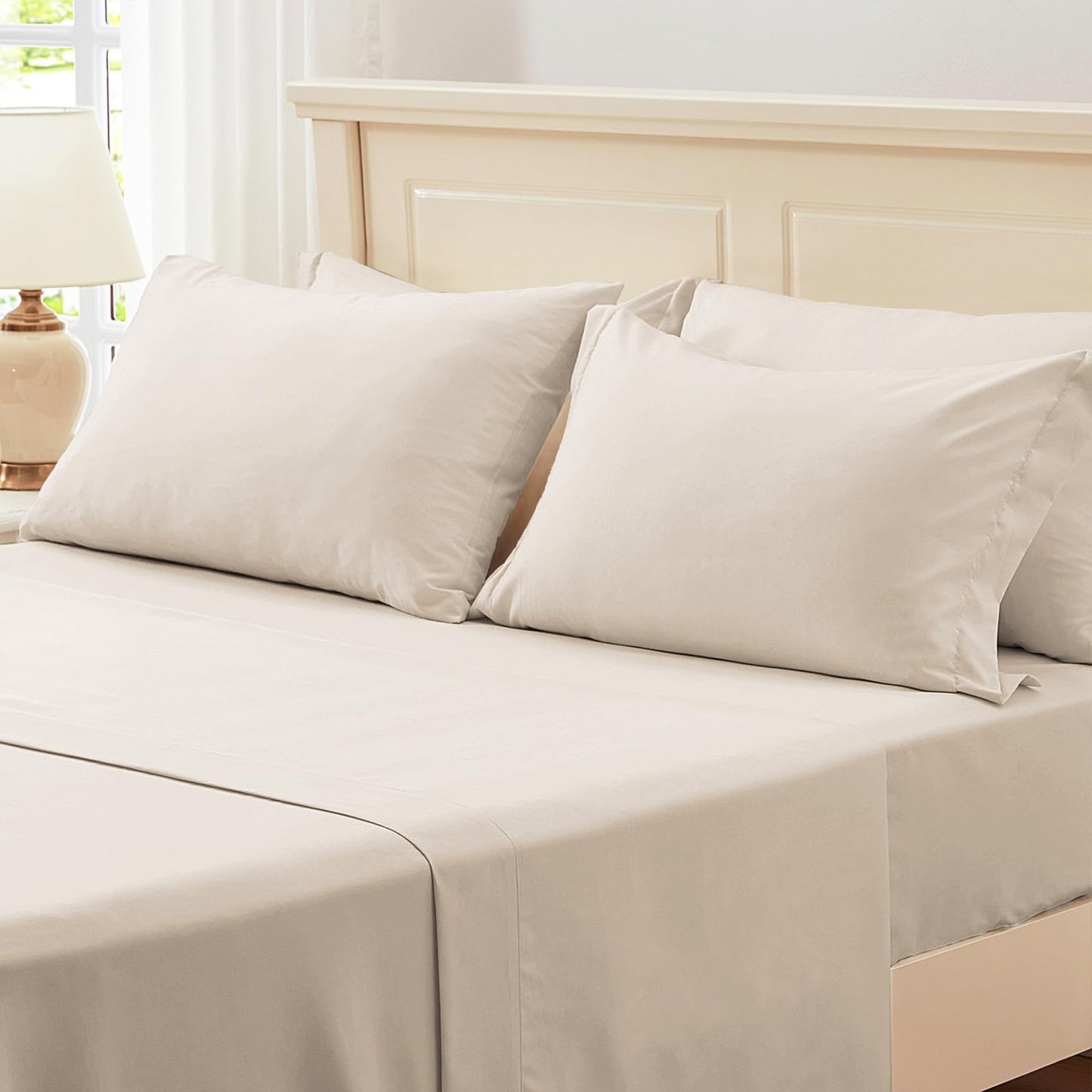 Zzlpp Beige Queen Comforter Set 7 Pieces, Seersucker Bed in a Bag for Bedroom, All Season Bedding Sets with 1 Comforter, 2 Pillow Shams, 2 Pillowcases, 1 Flat Sheet, 1 Fitted Sheet