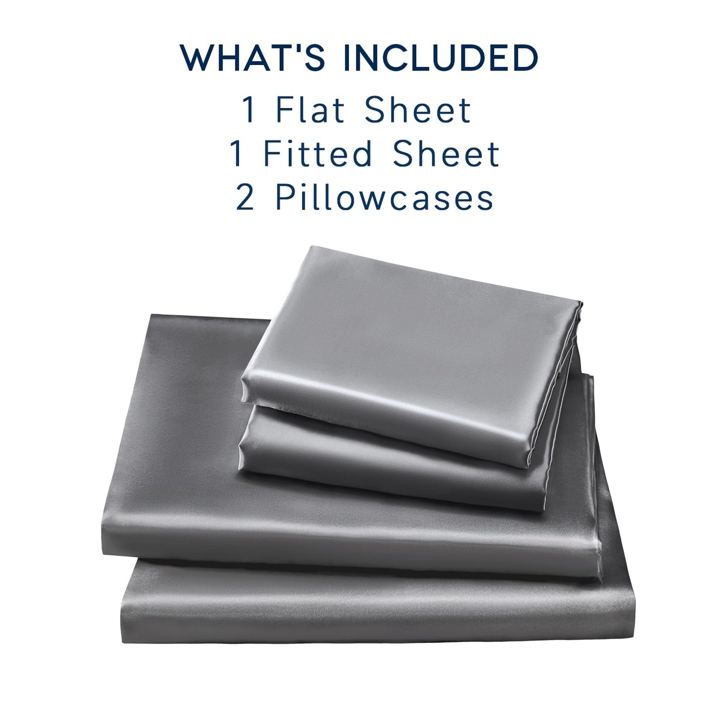 GOLAL Satin Sheets Full Size - 4 Pieces Luxury Silky Soft Bed Sheets, Wrinkle-Free Dark Grey Satin Silk Sheet Set with 1 Deep Pocket Fitted Sheet, 1 Flat Sheet, 2 Pillow Cases