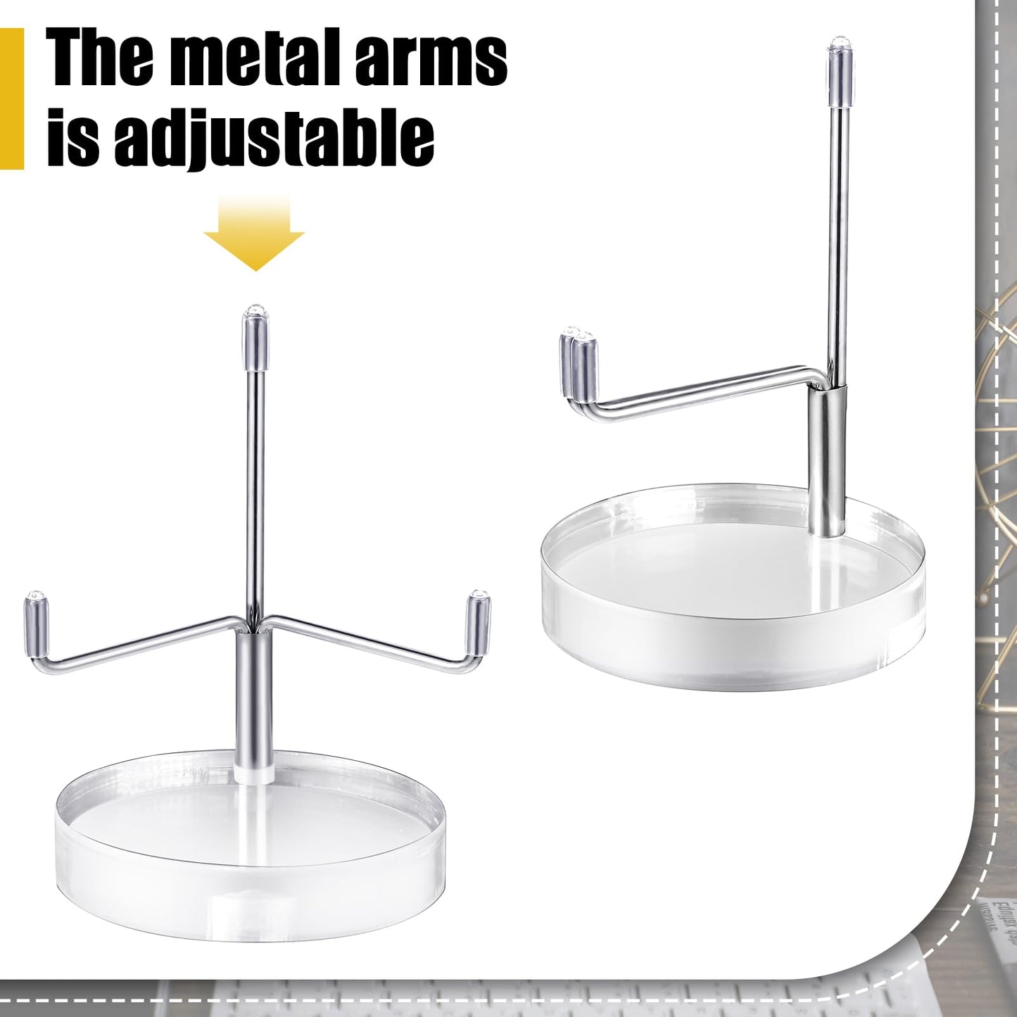 Suzile 4 Pcs Adjustable Metal Arm Display Stand Easel with Acrylic Base Rock Display Easel Holder Acrylic Crystal Clear Plate Stand for Geodes Mineral Agate(Silver,2 x 2 x 3.5 Inch)