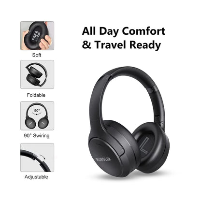 RUNOLIM Hybrid Active Noise Cancelling Headphones, Wireless Over Ear Bluetooth Headphones with Microphone, 70H Playtime, Foldable Wireless Headphones with HiFi Audio, Deep Bass for Home Travel Office
