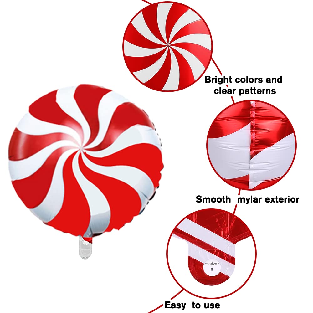 YUJUN 30Pcs Christmas Balloons Decoration Set, Candy Cane Gift Box Mylar Foil Balloons for Christmas New Year Candies Xmas Theme Party Decorations