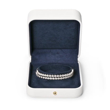 Woodten Blue Velvet Interior Jewelry Gift Box for Bangle Bracelet White PU Leather Bangle Box