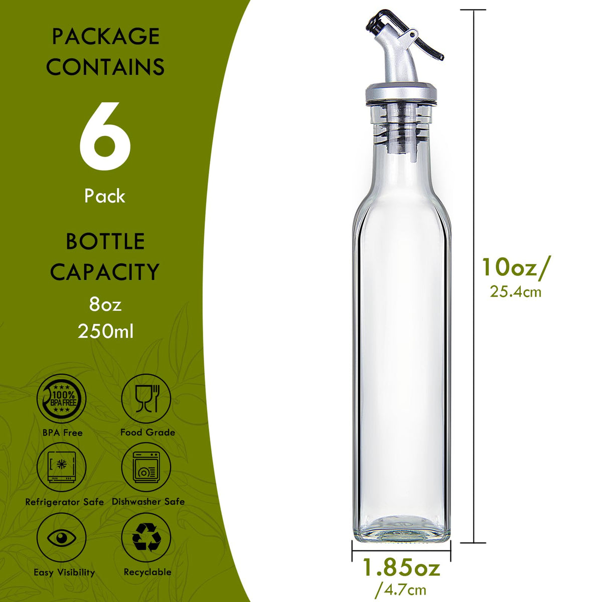 YEBODA 8oz Clear Glass Olive Oil Dispenser Bottles, and Vinegar Cruet Bottle Includes Pourers, Funnel Labels, Cooking Container for Kitchen 6 Pack