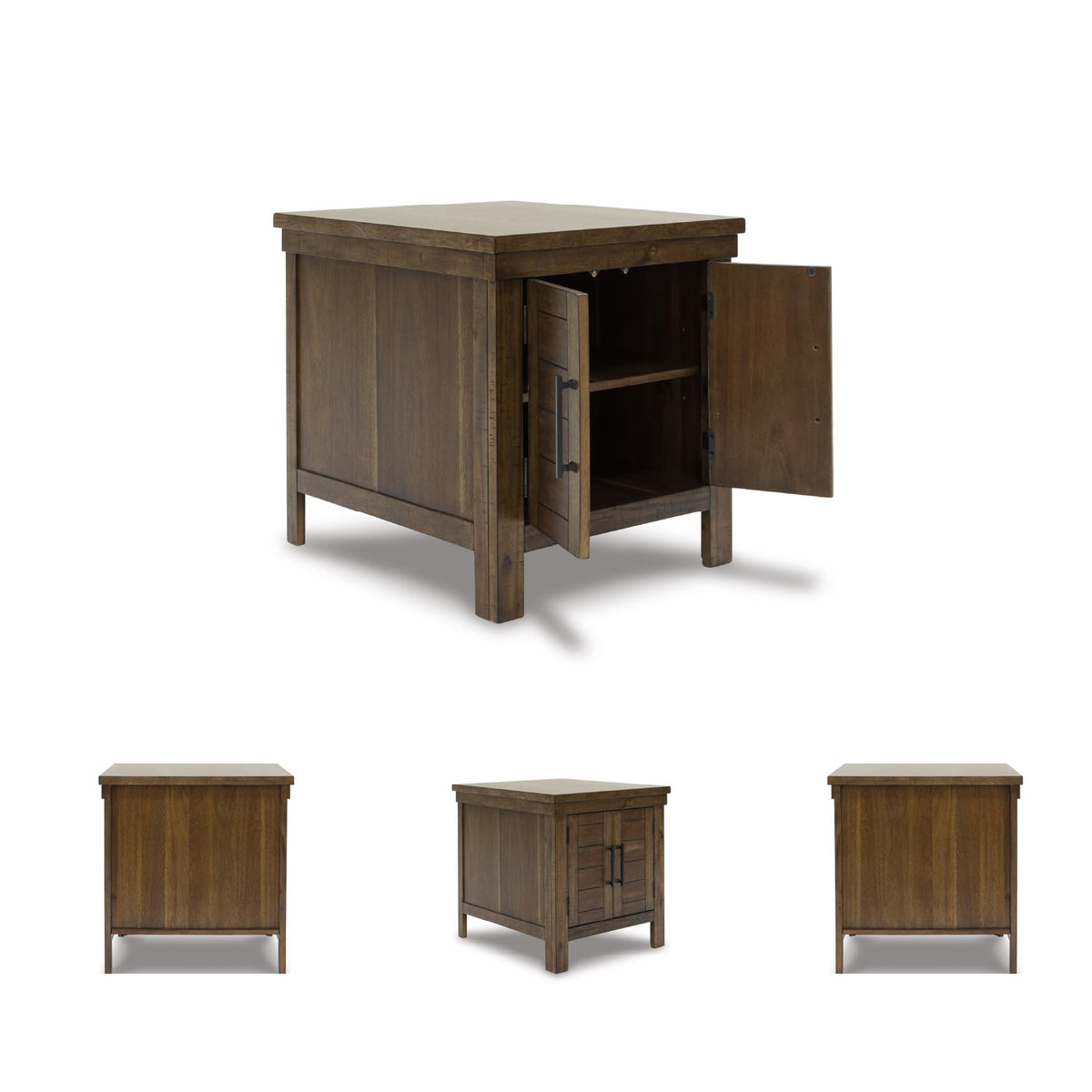 Signature Design by Ashley Moriville Rustic Farmhouse Rectangular End Table with Dual Cabinet Doors, Antique Bronze-Tone Hardware, Wood, 25" High, Brown