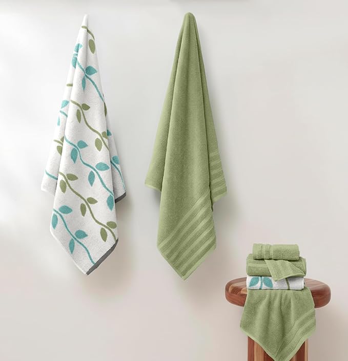 Modern Threads Organic Vines 6-Piece 100% Cotton Towel Set – Yarn Dyed Jacquard