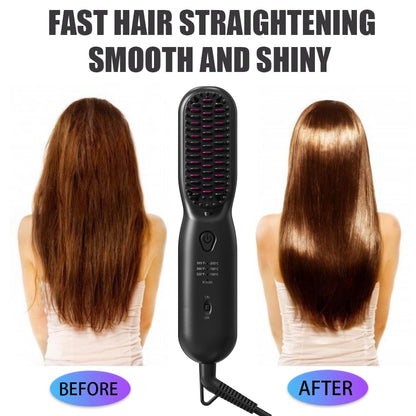 Hair Straightener Brush Dense Bristles Straightening Brush for Women Comb Quick Temperature Adjustment and Auto-Off Hair Accessories for Thick Curly Hair (Black)