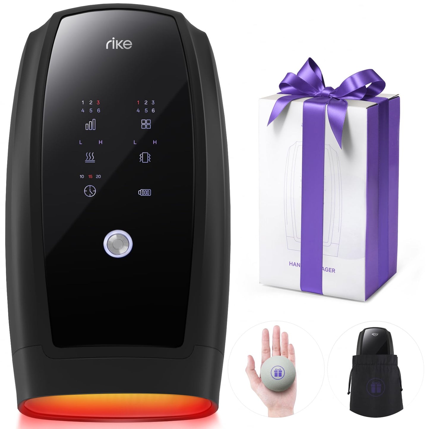 RIKE Hand Massager, 6 Modes 6 Intensities Hand Massager with Heat and Compression Arthritis and Carpal Tunnel, Mothers Day Gifts for Women Men (Black)