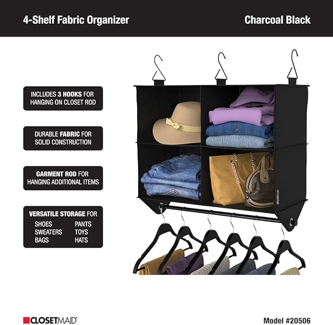 ClosetMaid 4-Shelf Fabric Hanging Closet Organizer