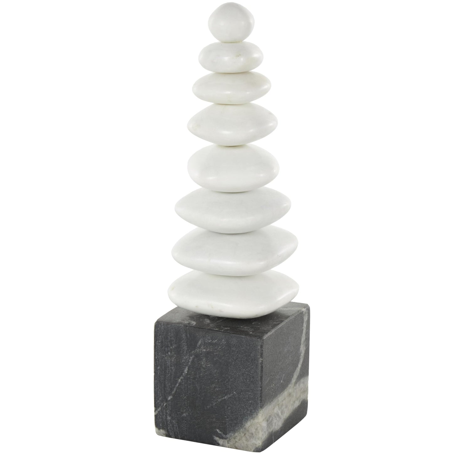 Deco 79 Marble Abstract Decorative Sculpture Stacked Stone Home Decor Statue with Black Block Base, Accent Figurine 3" x 4" x 12", White