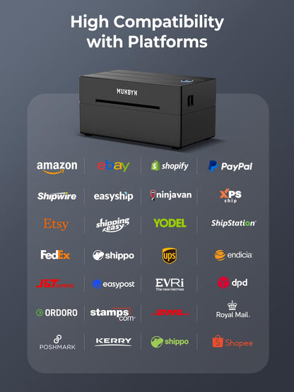 MUNBYN Shipping Label Printer Bluetooth, Thermal Label Printer 4x6, Etsy, Shopify, eBay, Royal Mail, Evri, Bluetooth for Phone, Chromebook, Windows, USB for Mac, Windows, 130B, Black