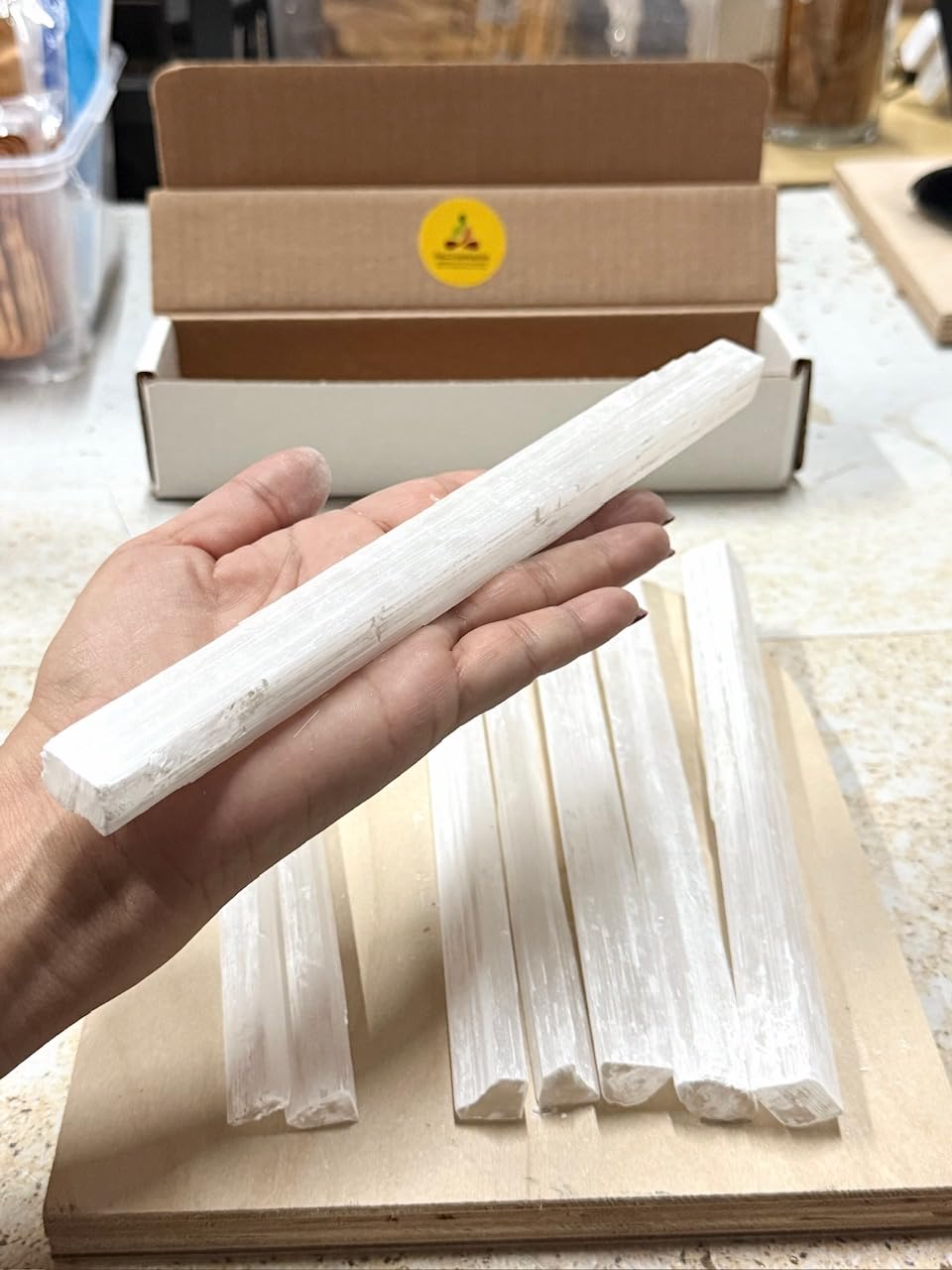 Pachamama Essentials Selenite Wand Sticks - Rough Sticks 9-10" Long by 1/2-1" Wide - Healing Stone (2 lbs)
