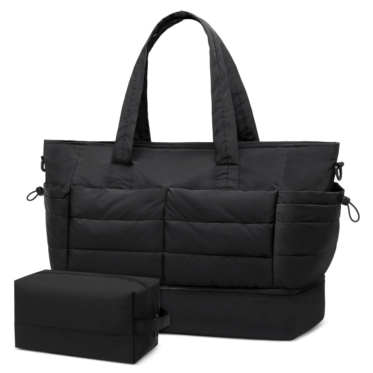 SUIKIHUM 50L Travel Duffel Bag for Women, Weekender Travel Bag with Shoe Compartment & Toiletry Bag, Overnight Carry On Bag for Gym Trip, Black
