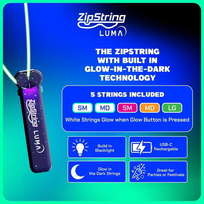 ZipString Luma – Glow in the Dark String Launcher Toy – Viral Outdoor Fidget Toy for Kids & Adults – Cool Rechargeable Toys – Cosmic Green Glow Zip String