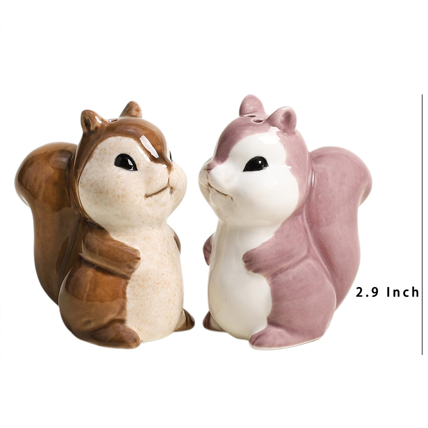 Bicuzat Ceramic Squirrels Salt Pepper Shakers Set, 2 PCS Set of Animal Salt and Pepper Shakers, Brown and Pink