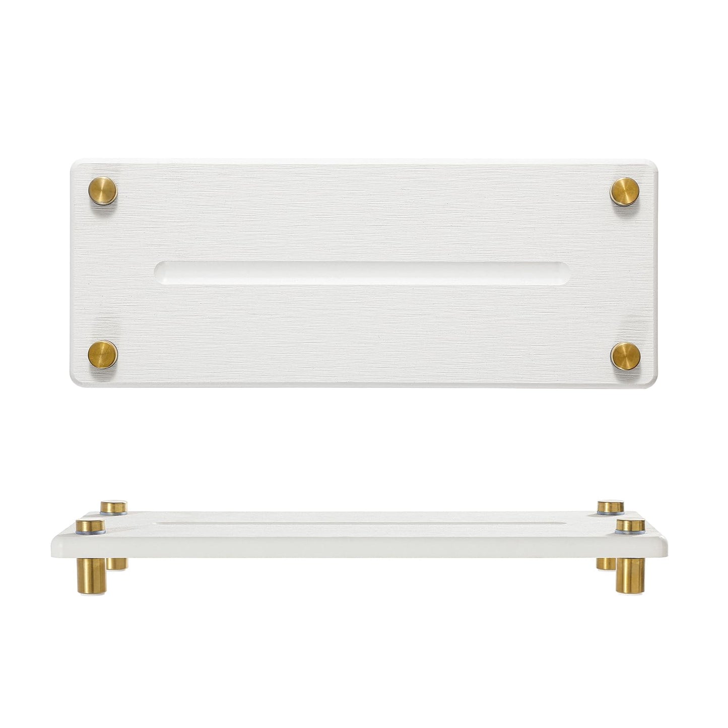 Razborci Water Absorbing Stone Sink Caddy Kitchen Sink Organizer Tray, Diatomite Bathroom Counter Tray, Gold Faucet Drying Mat Coaster Soap Dish Rack Riser Dispenser Sponge Holder, White 10" x 4"