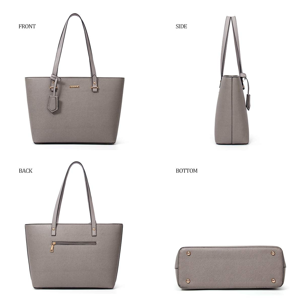 Women Fashion Synthetic Leather Handbags Tote Bag Shoulder Bag Top Handle Satchel Purse Set 4pcs, Grey