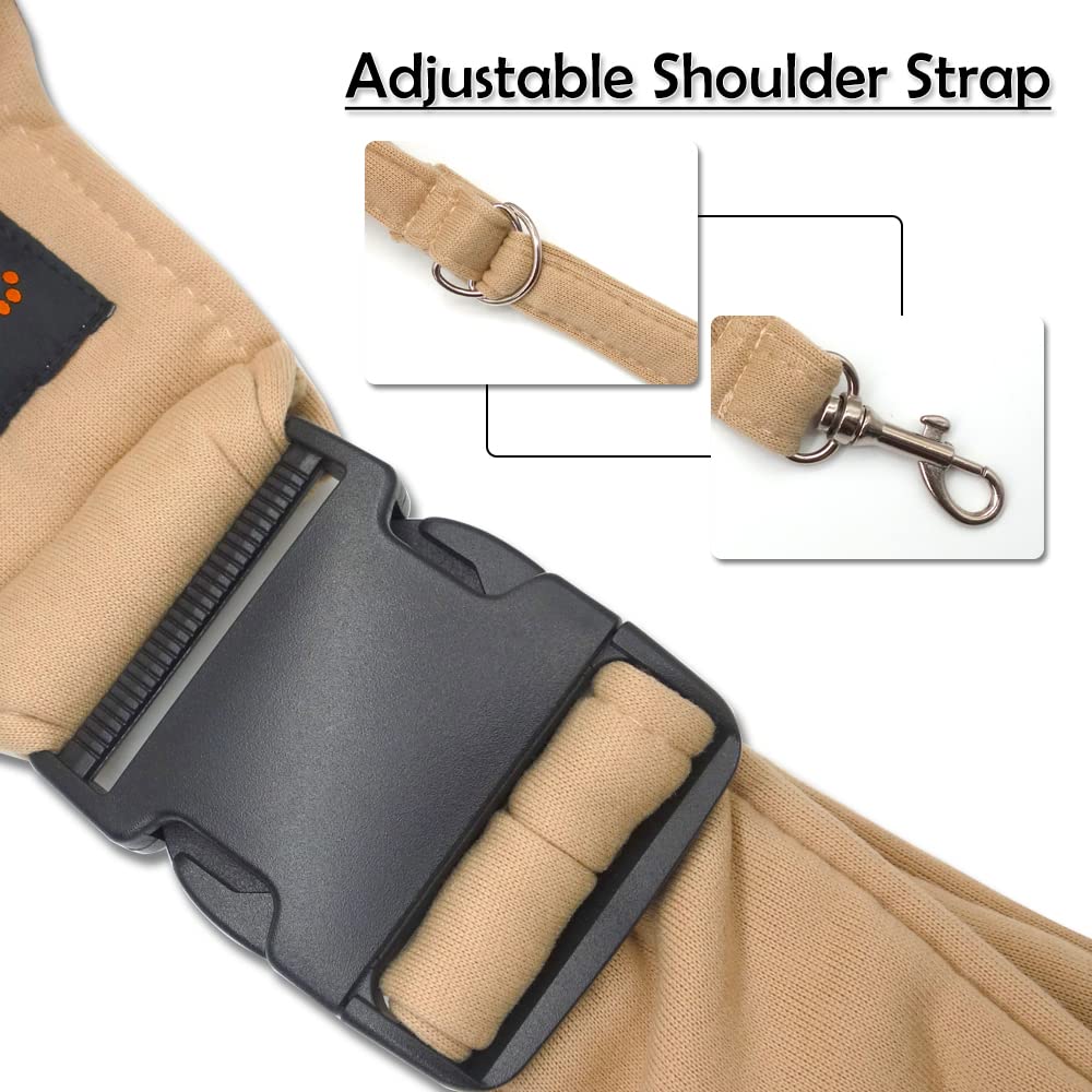 NATUYA Pet Sling Carrier Small Dog Sling Cat Carrier Bag Adjustable Strap Hands-free Sling Pet Carrier Bag with Front Zipper Pocket Safety Belt for Outdoor Traveling Subway (Khaki, Cotton Style)