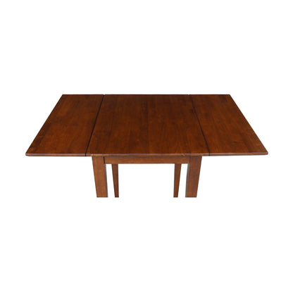 IC International Concepts, Small Drop Leaf Dining Table with Dual 9" Drop Leaf, Solid Real Wood, Sturdy Parawood, Dimensions 36"W x 22"D x 29"H, Espresso