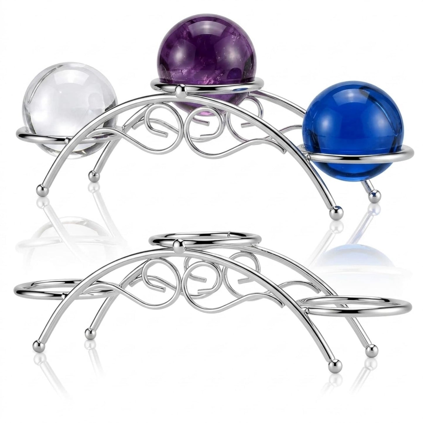 Frienda 1 Pcs Sphere Holder Crystal Stands for Display Eggs Display Stand Ball Holders Metal Sturdy Iron Multi-sphere Crystal Ball Sphere Globe Office Home Decor Ornament (7 Inch,Silver)