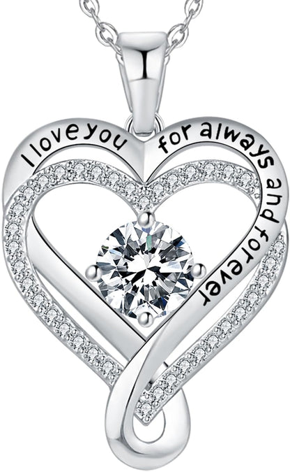 Jewelry for Women Wife Infinity Heart Birthstone I Love You Necklace S925 Anniversary Women Necklaces for Her Wife Birthday Gift Ideas, Birthday Present for Girlfriend Mom Daughter Sterling Silver