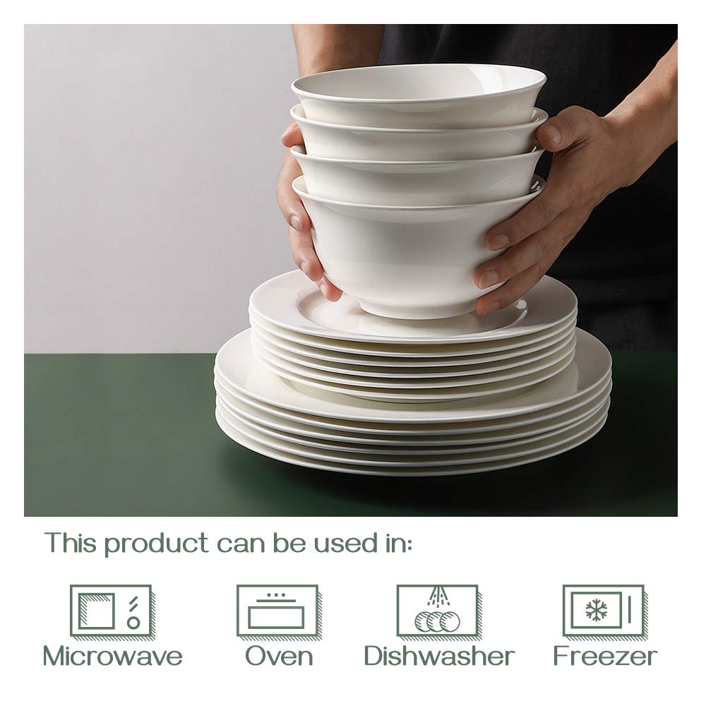 DOWAN 20oz Ceramic Cereal Bowls - 6 White Kitchen Soup Bowls Set - Deep White Bowls for Soup, Cereal and Salad, Microwave and Dishwasher Safe