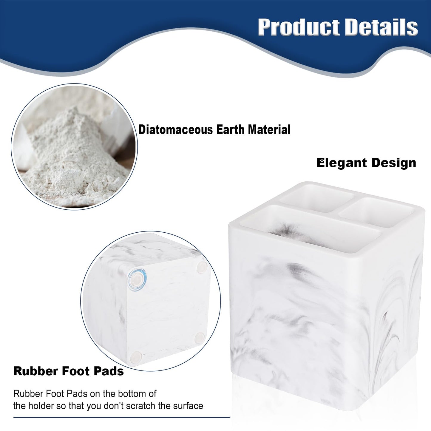 Diatomite Toothbrush Holders for Bathrooms, Electric Toothbrush and Toothpaste Holder Tooth Brush Organizer for Bathroom Countertop, Shower, Vanity - Marble White