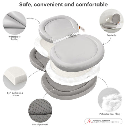 Waterproof Peanut Baby Changing Pad, Foldable Travel On-the-Go for Dresser & Changing Table, Wipe-Clean PU Diaper Pad with Non-Slip & Adjustable Safety Belt, 24"x16", Gray