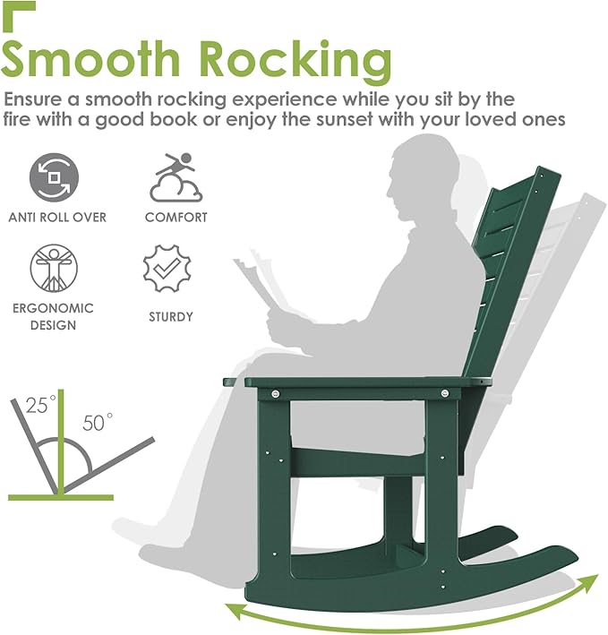 GREENVINES Outdoor Rocking Chairs | Set of 2 | Porch Rocker | HDPE Plastic | Forest | Oversized Rockers | High Back | Big & Tall | Ladder Back | for Patio Outside Backyard Balcony Garden