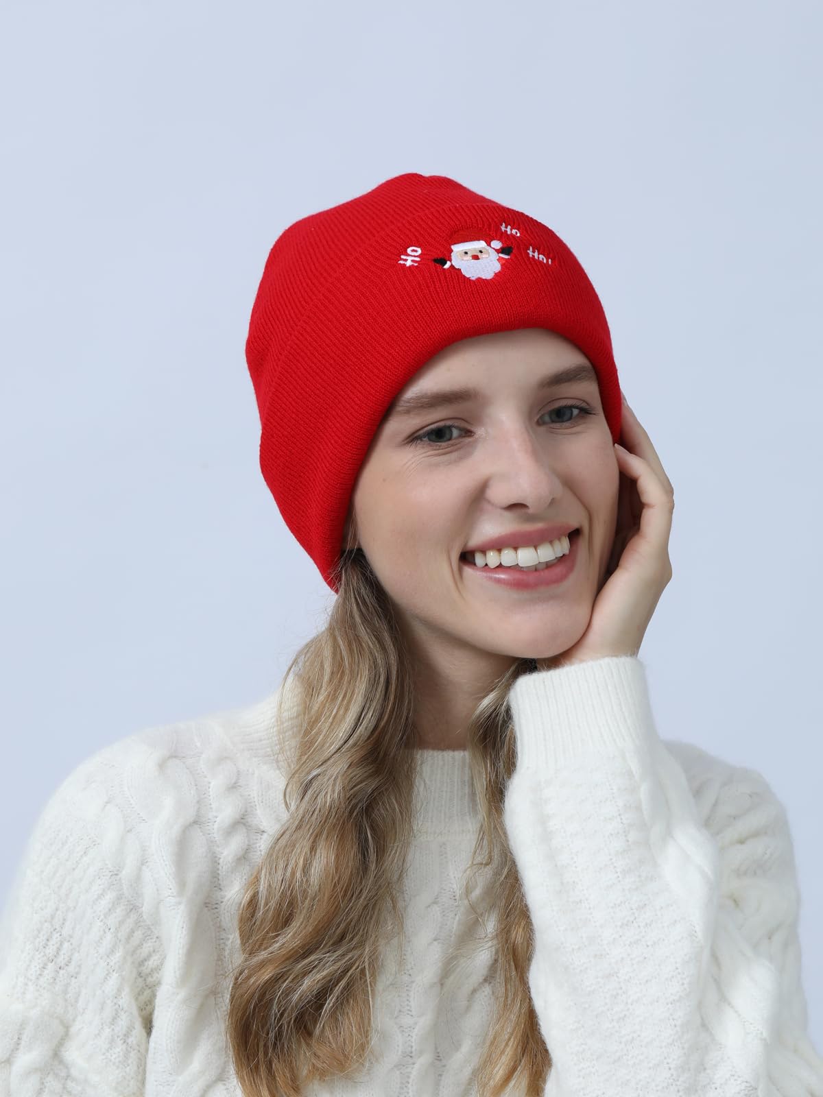 Christmas Beanie Hat Knit Embroidery Santa Red Funny Novelty Beanie Cap for Men Women Gifts