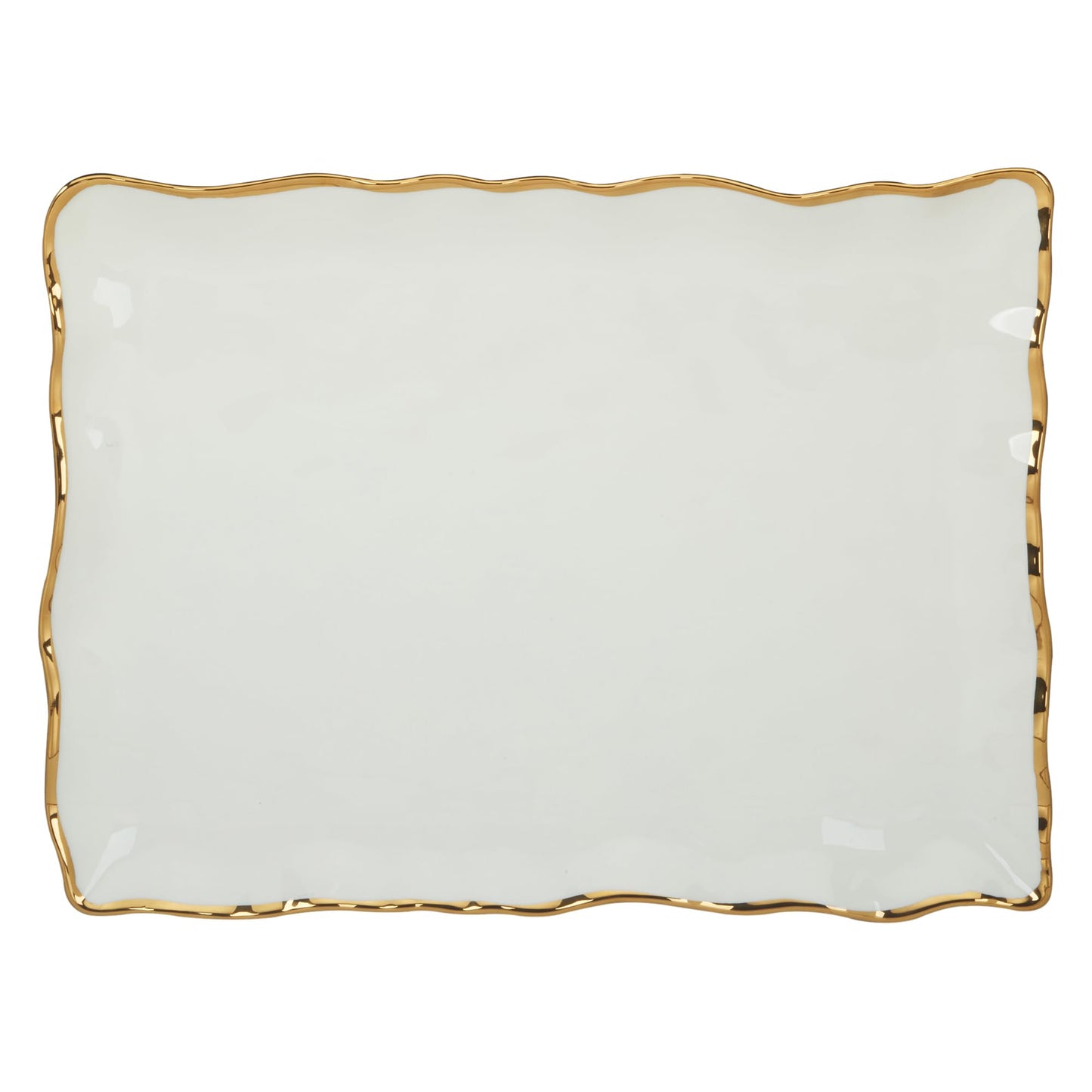 Regency Gold Porcelain Rectangular Platter with Scalloped Edges, Metallic Gold Rim, 16x11.75in, Elegant Serving Dish for Appetizers, Desserts & Buffet, Durable Dinnerware for Entertaining & Everyday