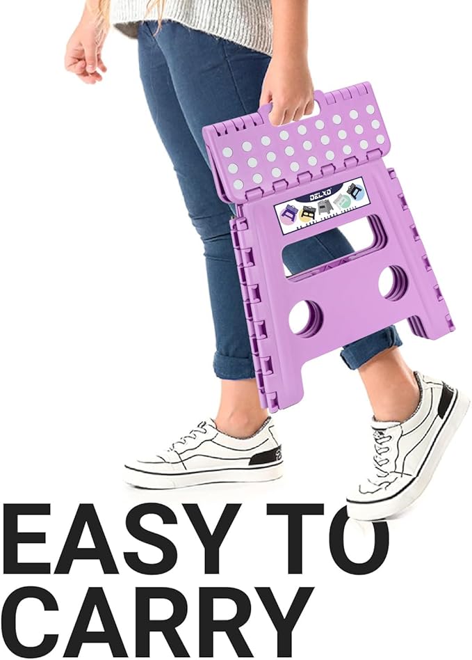 Delxo 13 inch Folding Step Stool, Non-Slip Foldable Stools Up to 300 LBS, Step Stool with Handle, Lightweight for Kitchen, Bathroom, Bedroom, Garden, Light Purple, 1PC