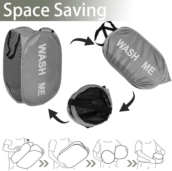 Pack of 2 Mesh Pop Up Hampers Collapsible Laundry Baskets