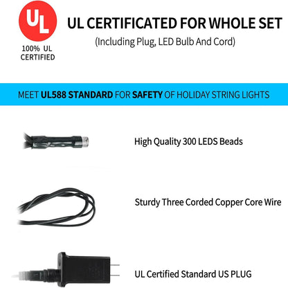 MZD8391 Color Changing Christmas String Lights Outdoor Indoor, 108FT 300 LED Warm White Multi Color Fairy Light, END to END CONNECTABLE, Waterproof Christmas Tree Lights with Timer Remote