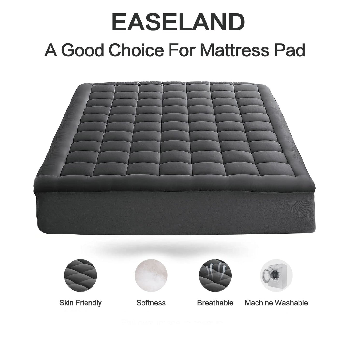 EASELAND Queen Size Mattress Pad Pillow Cover Quilted Fitted Mattress Protector Cotton Top 8-21" Deep Pocket Cooling Mattress Topper (60x80 Inches, Dark Grey)