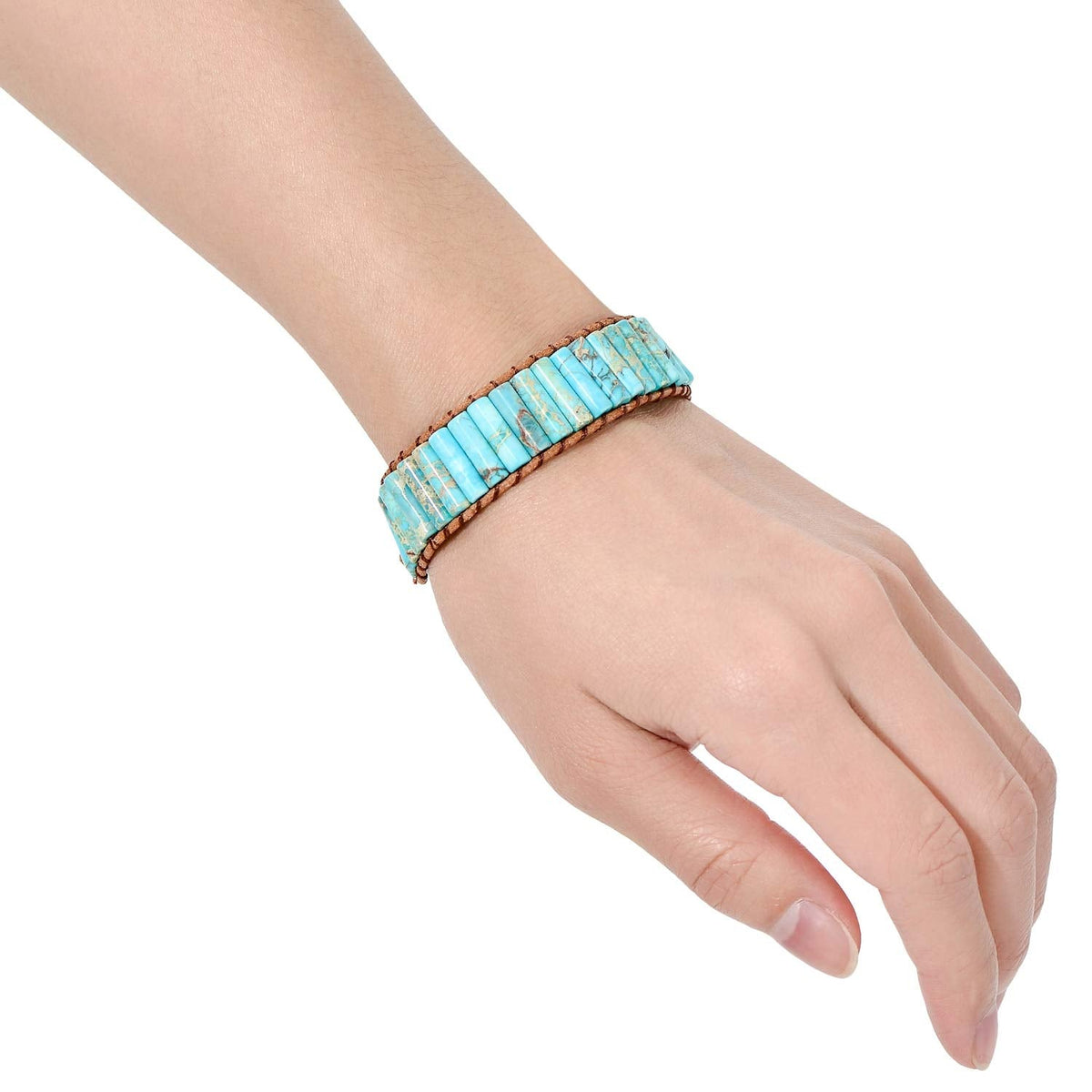 sedmart 7 Chakra Bracelets for Women with Real Stones Leather Wrap Healing Bead Bracelet Women Men Boho Friendship Jewelry… (Flower Button & Turquoise)