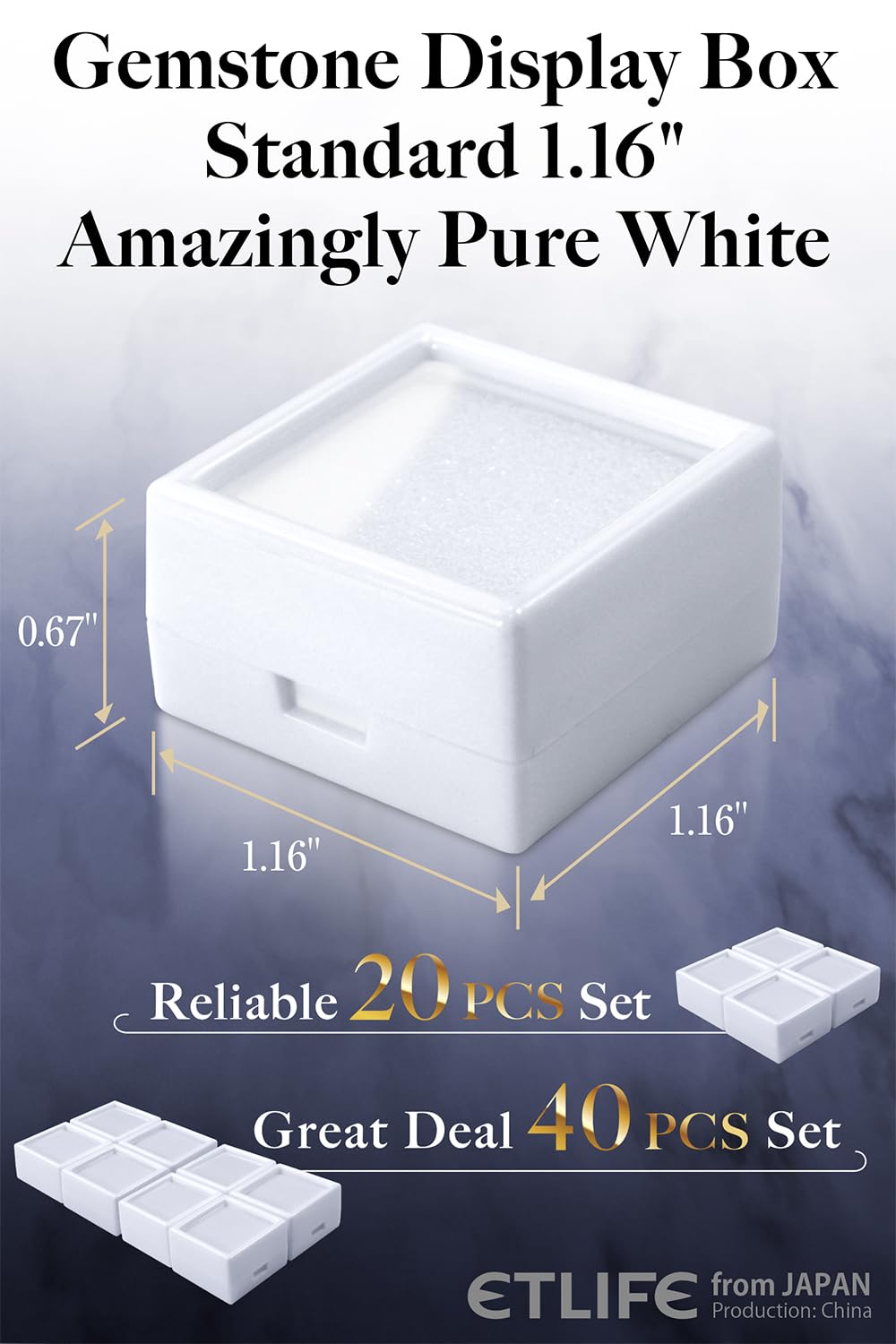 ETLIFE Gemstone Display Box [1.16" Small Pure White 20pcs] Gemstone Display Cases Gem Box, Stone Loose Diamond Boxes with Cushions