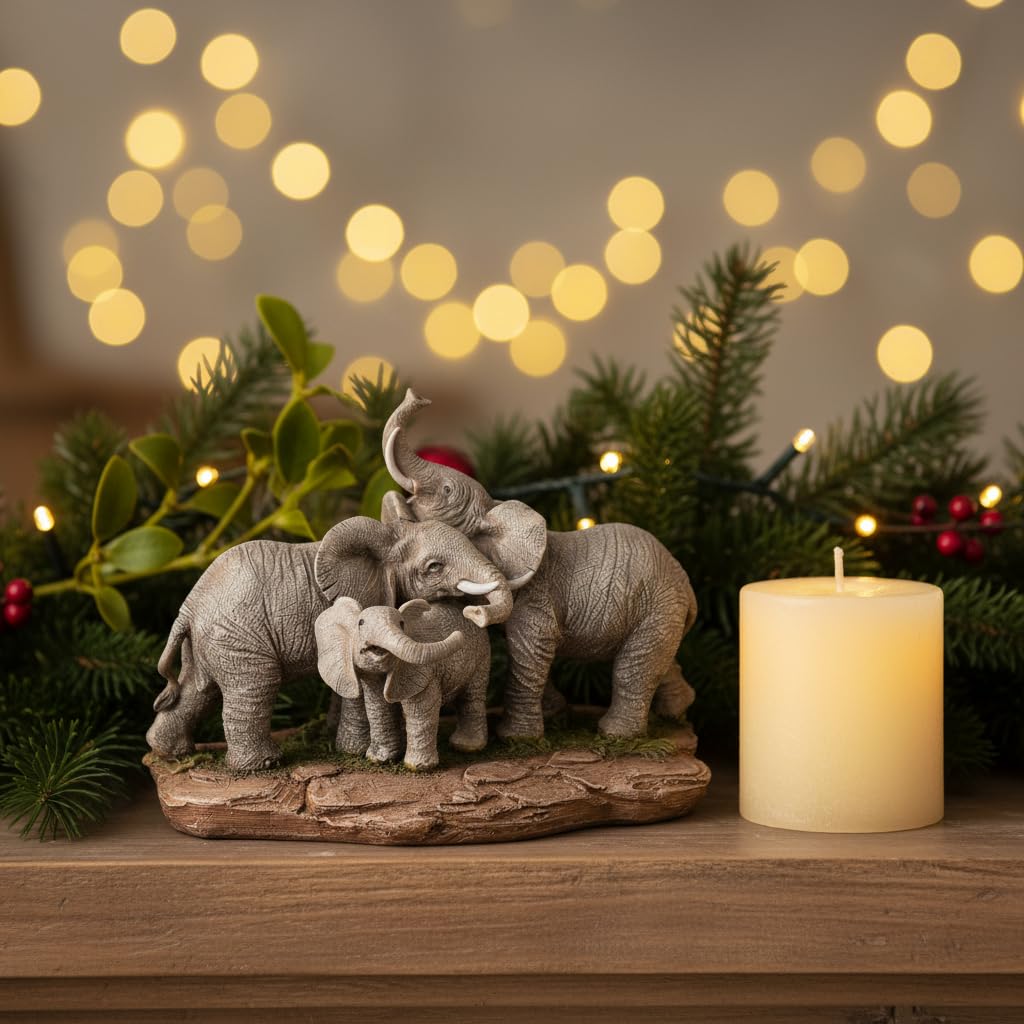 Comfy Hour 9.2" Large Elephant Figurine, Realistic Wildlife Sculpture, Decorative Safari Home Office Desktop Accent, Stone Resin Artisan Statue, 1 Unit (Elephant Friends and Family)