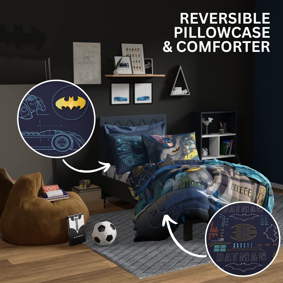 Franco Kids Bedding Super Soft Comforter and Sheet Set, 4 Piece Twin Size, Batman