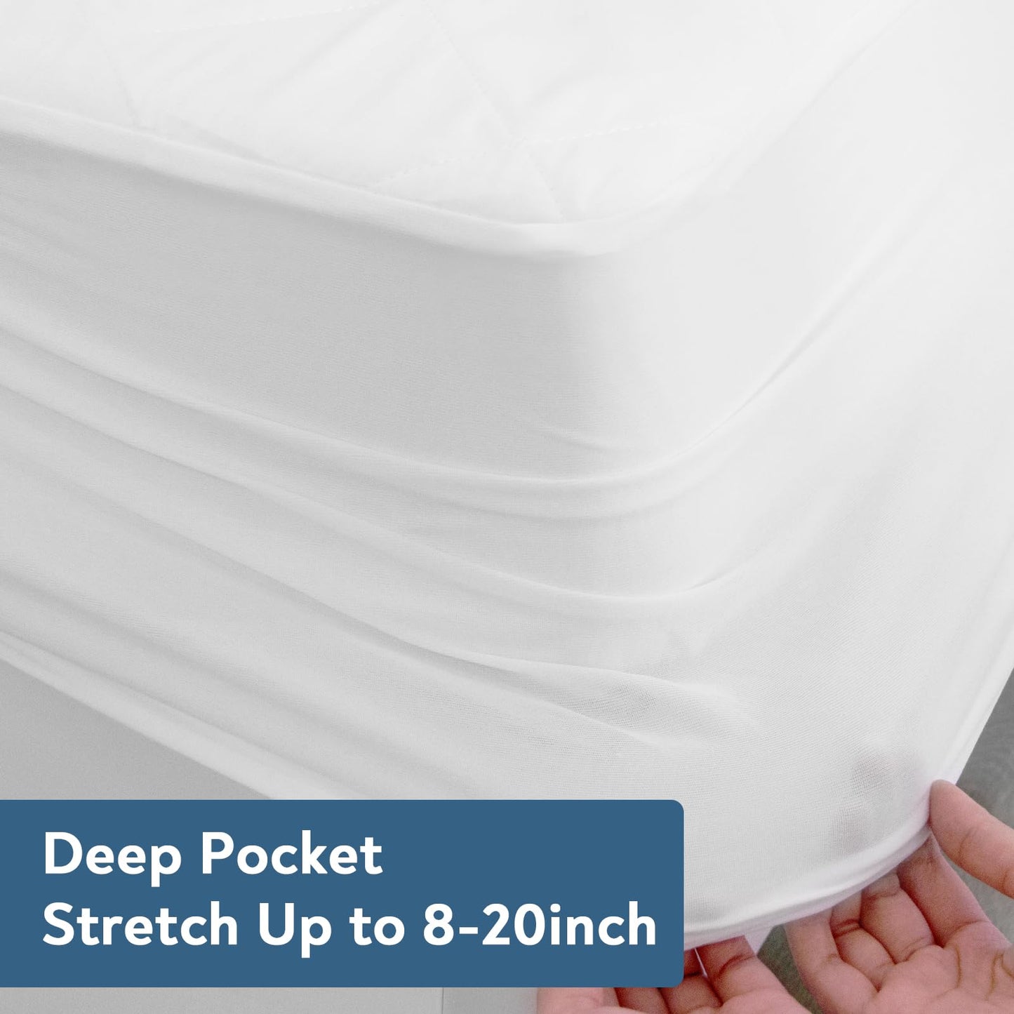 Queen Mattress Pad, Queen Mattress Protector Quilted Waterproof, Mattress Cover Fitted, Mattress Topper, Up to 20 Inch, White