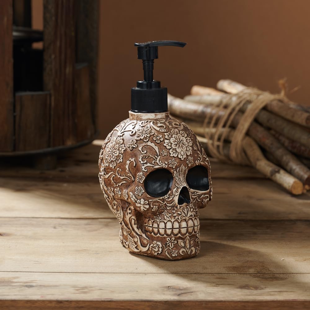 Skull Soap Dispenser with Rust Proof Pump, Refillable Liquid Hand Lotion Bottle for Bathroom, Bedroom and Kitchen（New Upgrade Pump）.