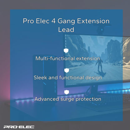 pro elec plpl15330pl 2 m Switched and Surge Protected 4 Gang Extension Lead white