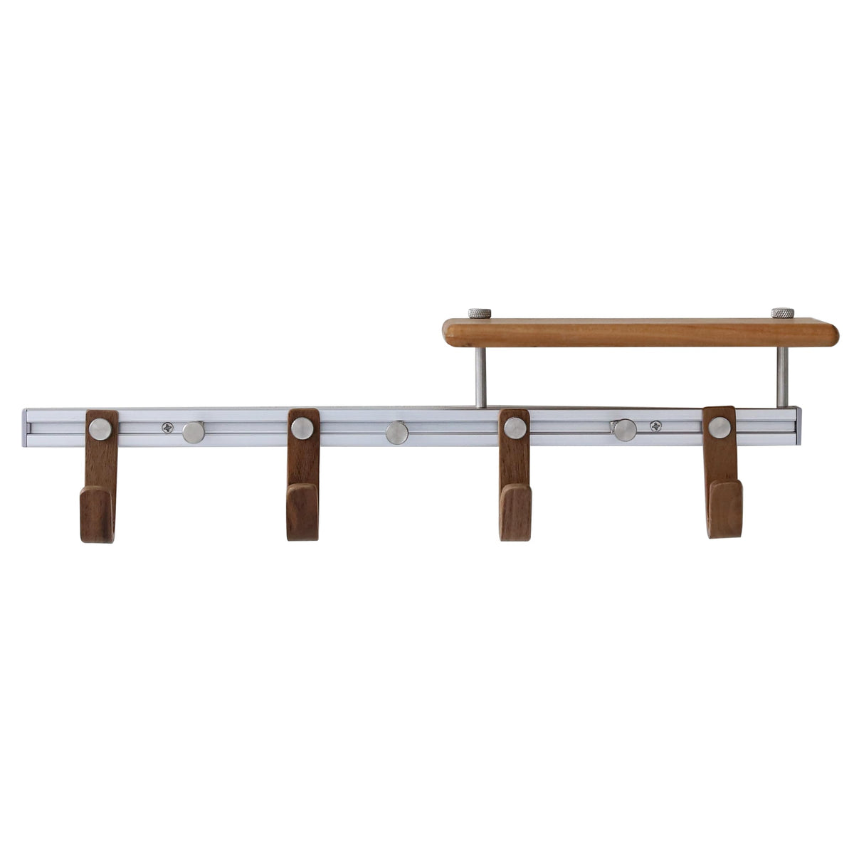 XAOHOME Wall Mounted Coat Rack with Shelf, Modular Entryway Hooks Organizer, Adjustable Aluminum Rail with Wooden Hooks, Expandable Storage for Entryway, Hallway, Mudroom