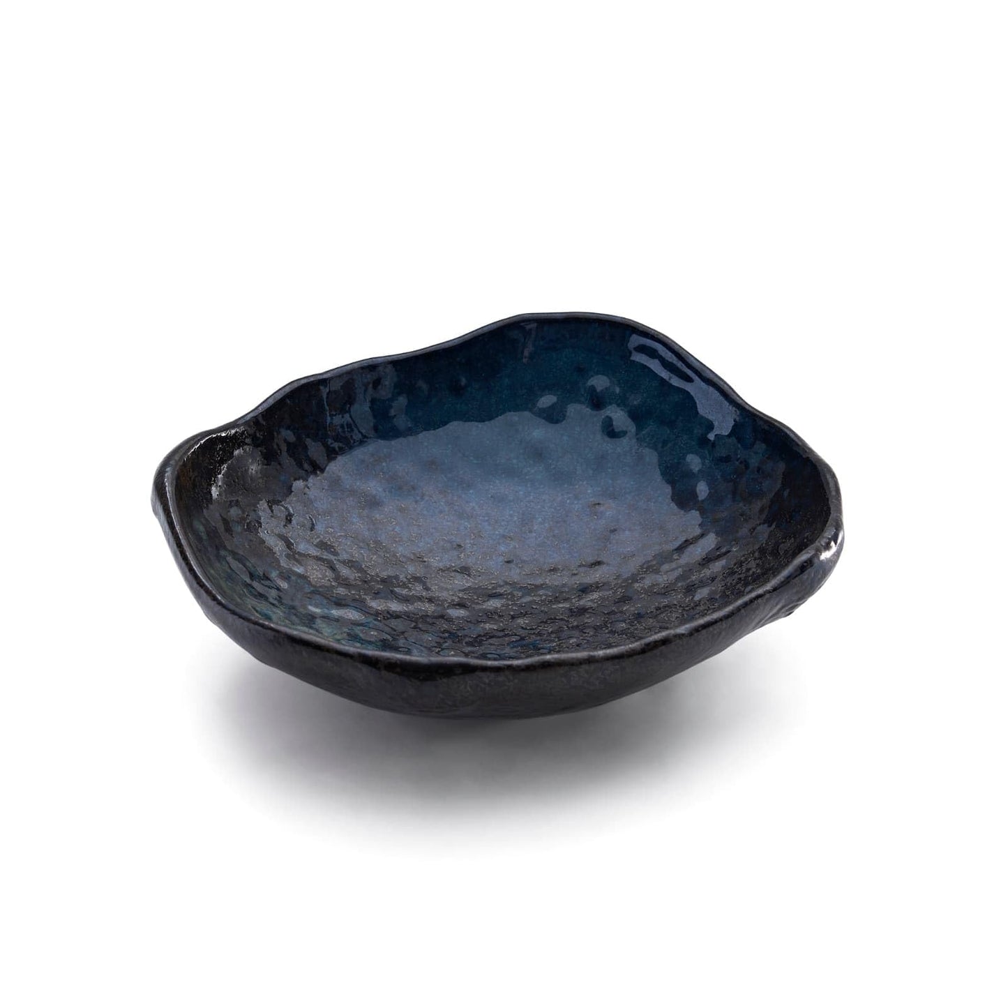 VOMANA Ceramic Decorative Dish, Irregular-Edge Stoneware Centerpiece Dish for Coffee Garden Home Entryway Table, Key Bowl, Fruit Bowl, Handcrafted Gift Decor (10 inch Dark Blue)