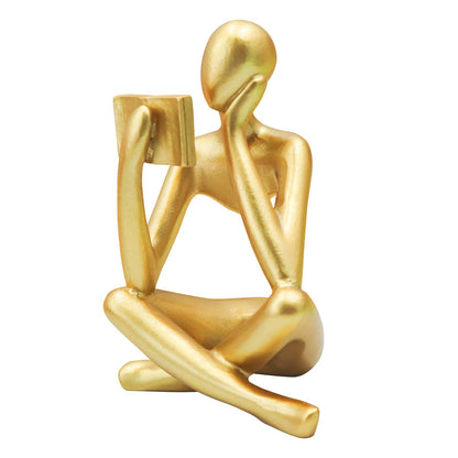 Jinkoozz Gold Reading Women Statue, Thinker Sculptures, Abstract Art Ornament, Modern Aesthetic Figurine Decoration, Suitable for Home Living Room Bedroom Office Shelf Table Desk Bookshelf Decor