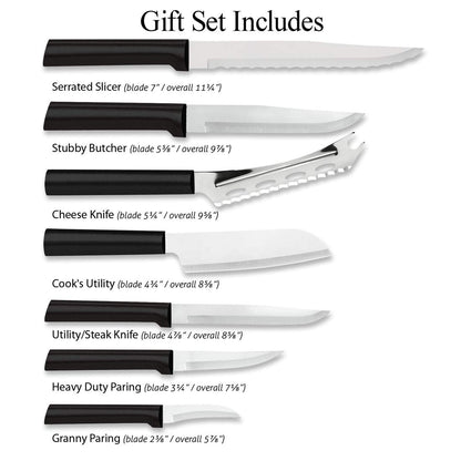 Rada Cutlery The Starter Gift Part 2 Gift Set (G248), 7-Piece Knife Set, Stainless Steel Blades, Black Handle